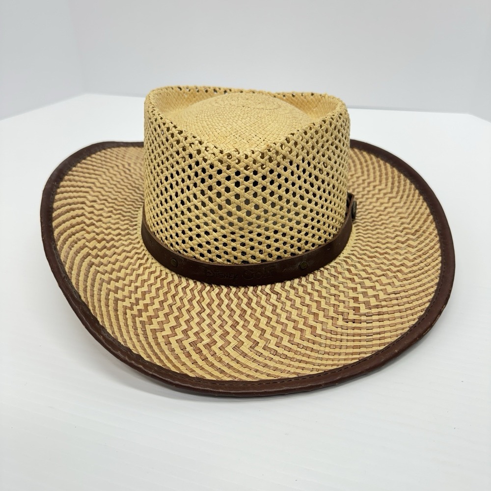 Vintage Walt Disney World Pro Collection Straw Disney Golf Hat Leather Band